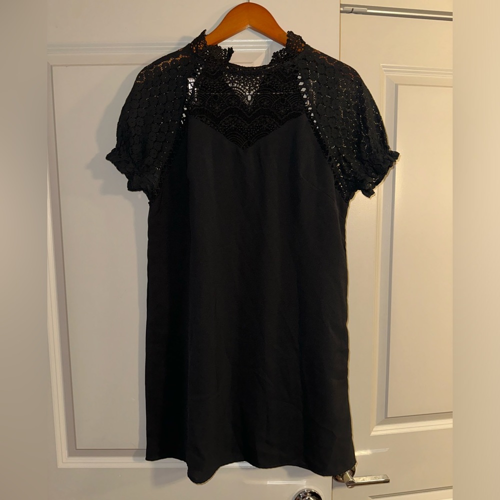 Shein Lace Reglan Sleeve Zipper Black Dress